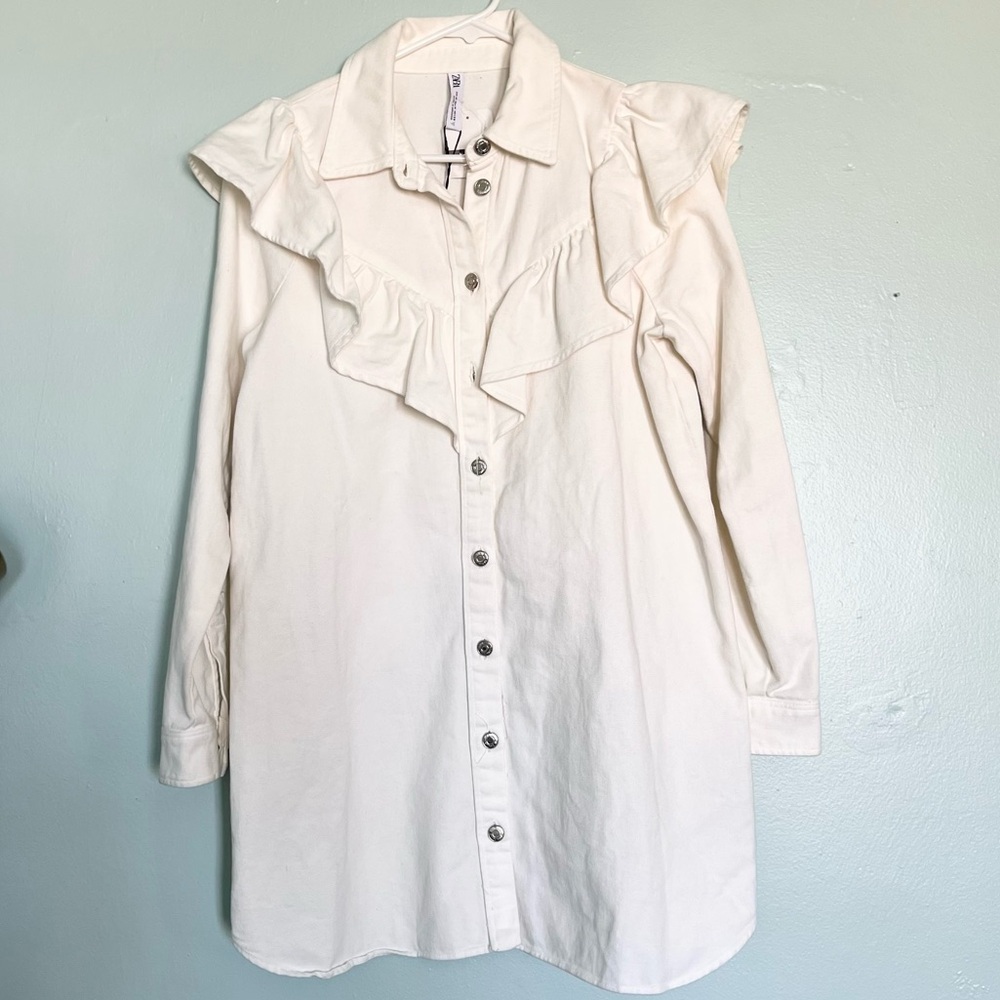 Zara Denim Ruffle Dress - Picture 2 of 5